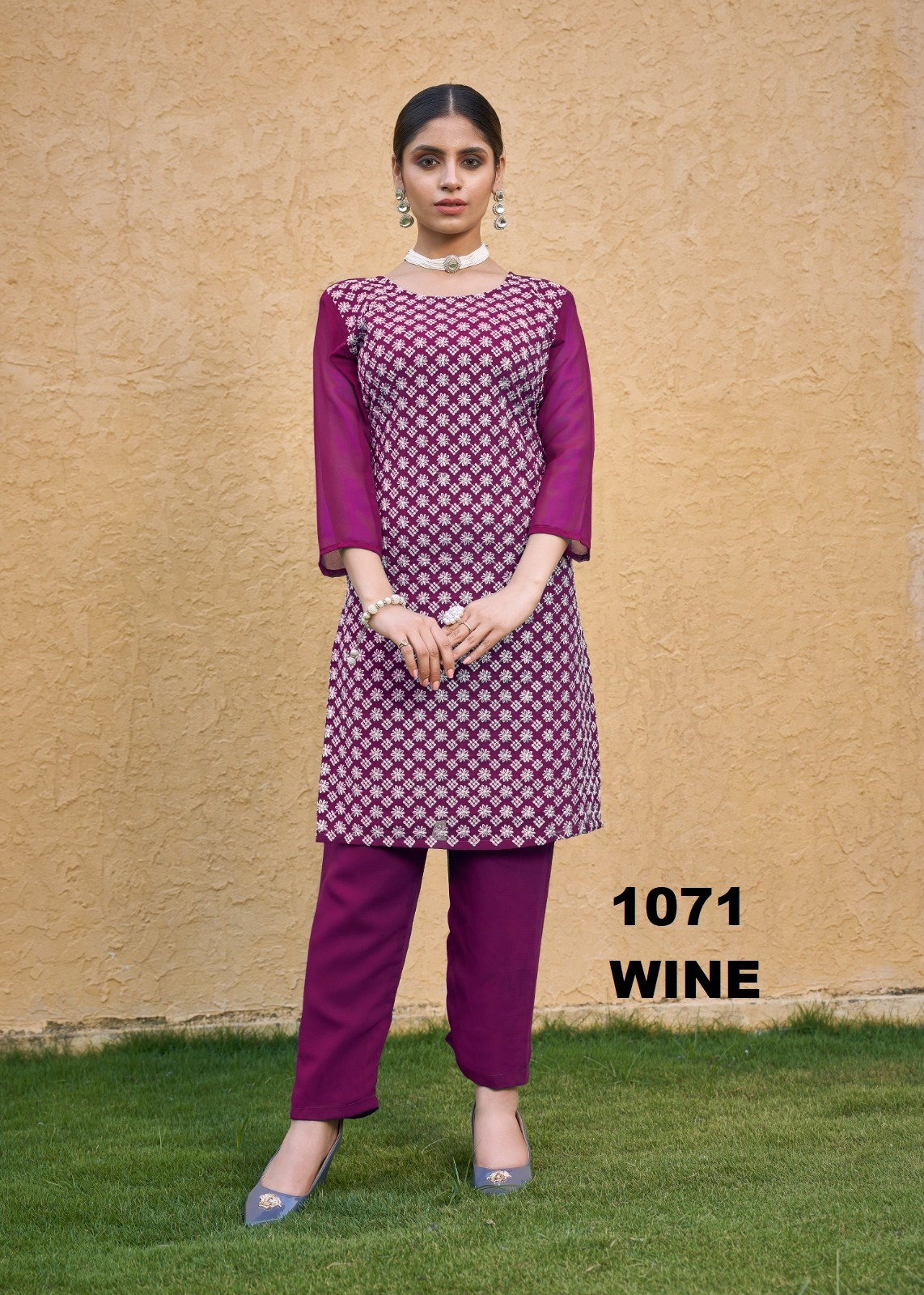 Moksh Roohi Faux Georgette Embroidery Kurti With Bottom