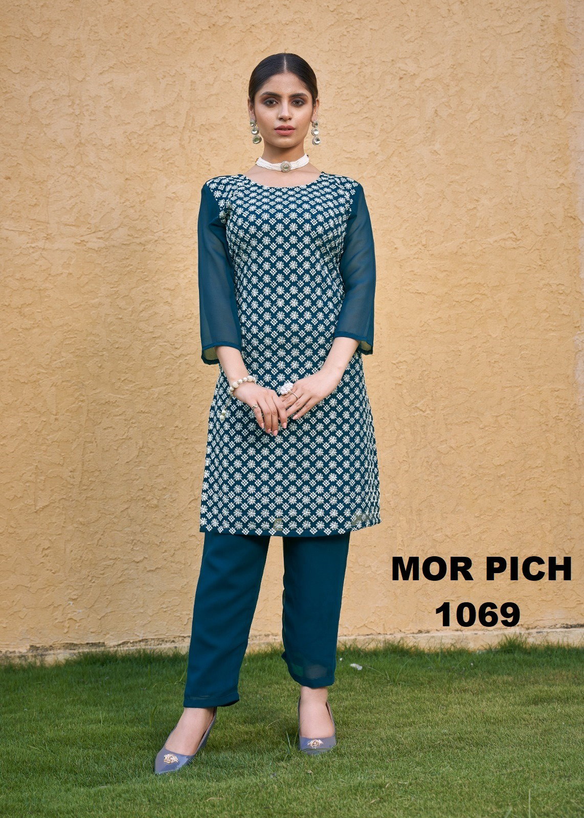 Moksh Roohi Faux Georgette Embroidery Kurti With Bottom