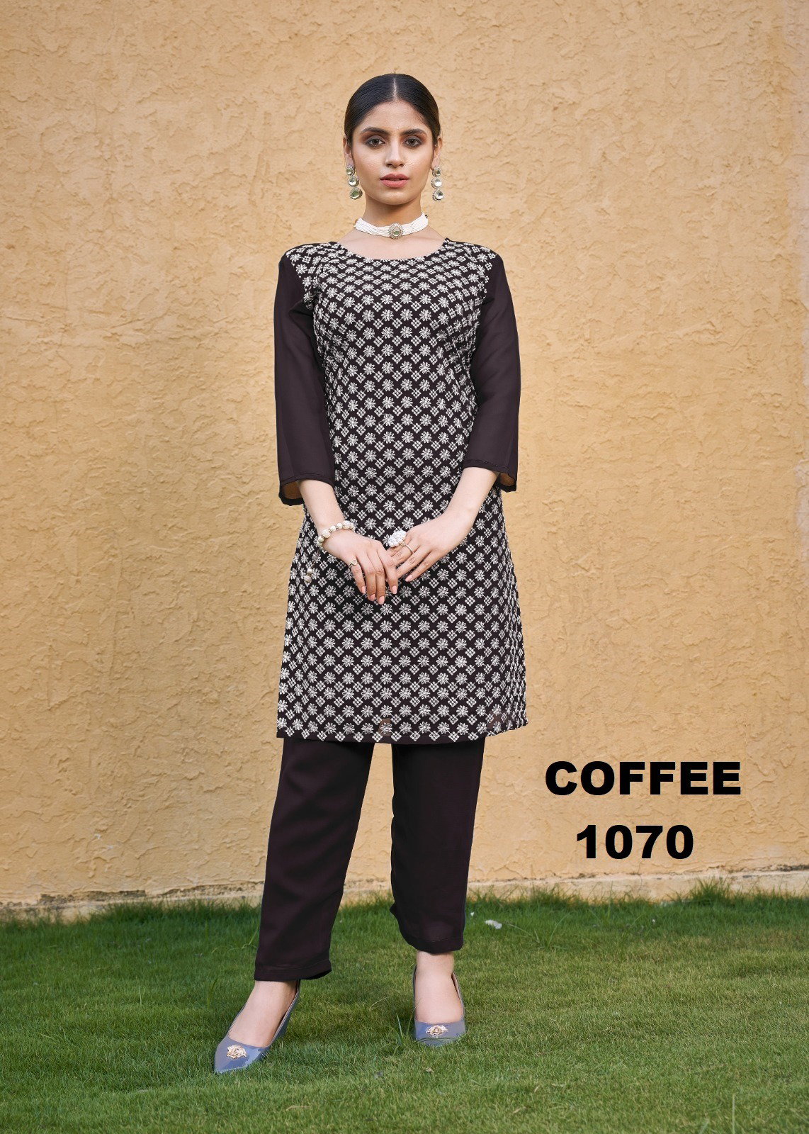 Moksh Roohi Faux Georgette Embroidery Kurti With Bottom