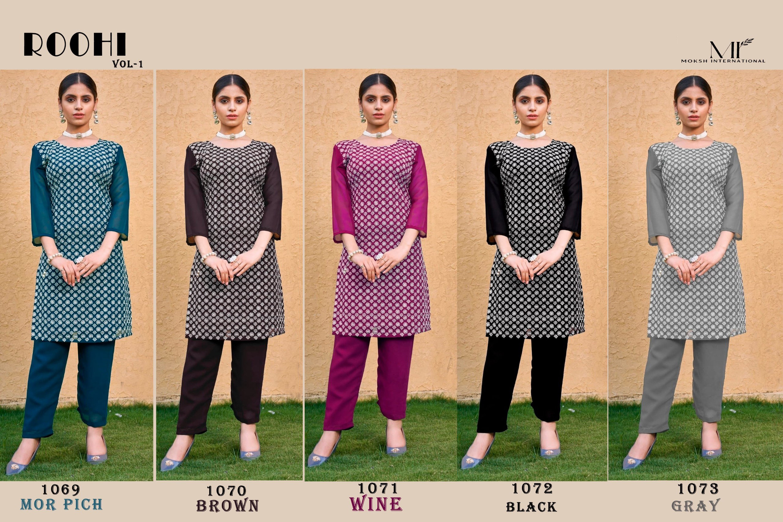 Moksh Roohi Faux Georgette Embroidery Kurti With Bottom