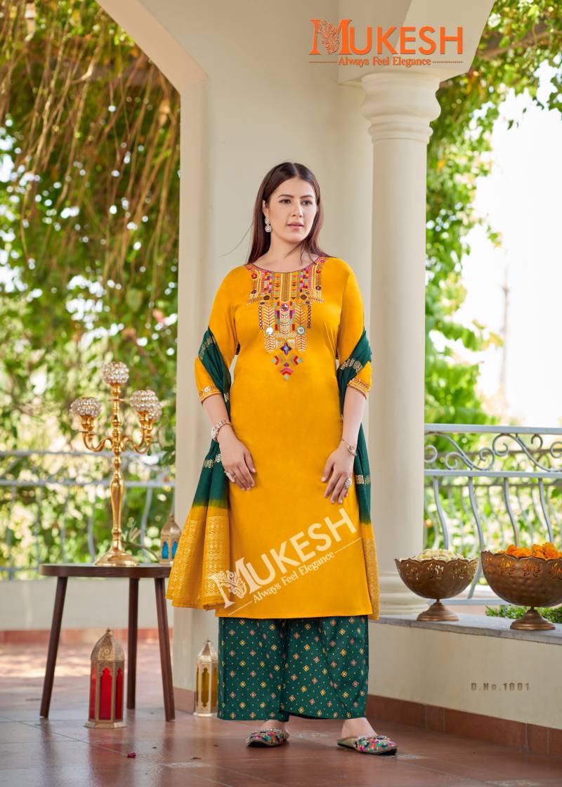 Mukesh Mausam Rayon Embroidered Top Bottom With Dupatta