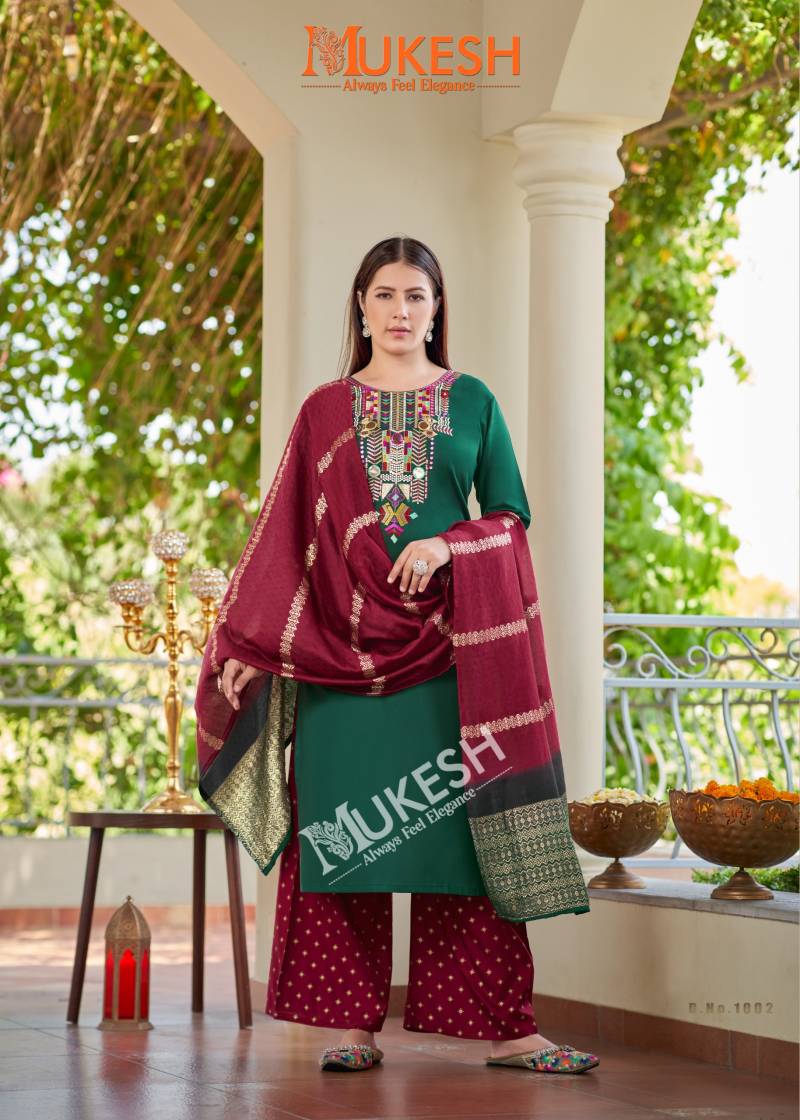 Mukesh Mausam Rayon Embroidered Top Bottom With Dupatta