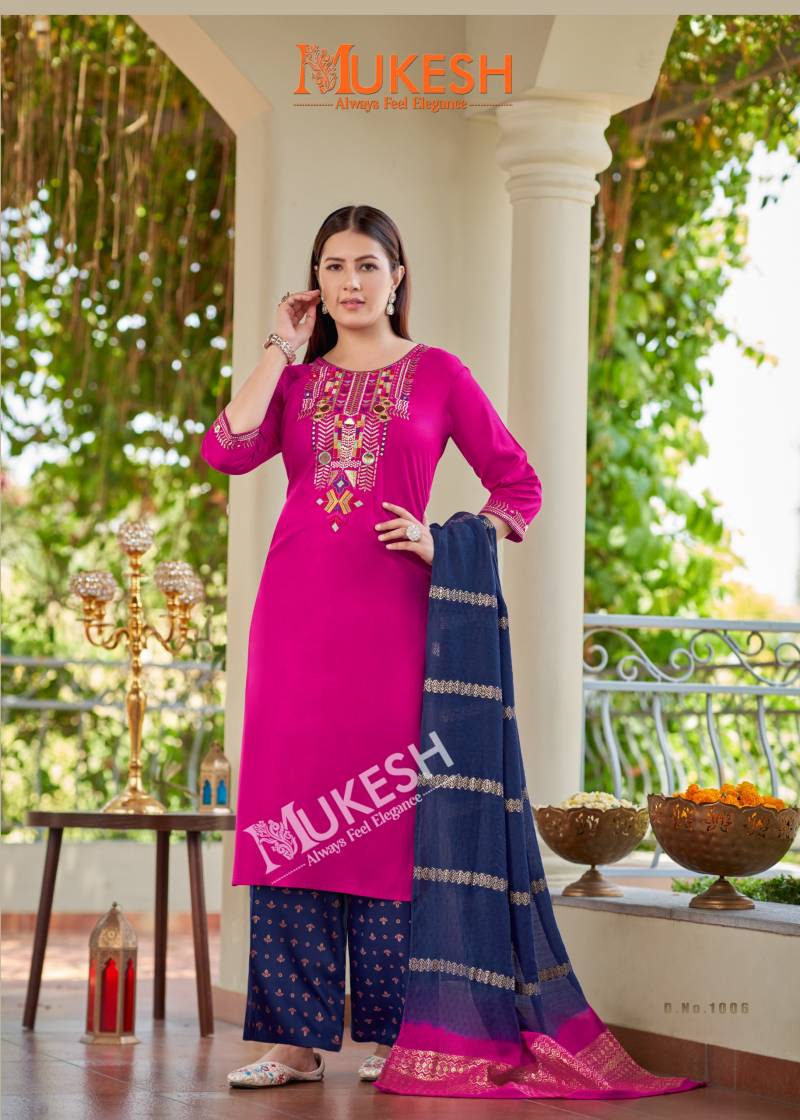 Mukesh Mausam Rayon Embroidered Top Bottom With Dupatta