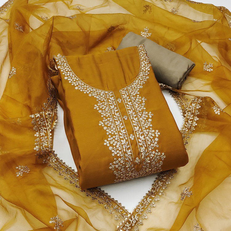 Kriti 11444 Party Wear Semi Stitched Embroidery Worked Roman Silk top with Bottom and Dupatta Suit