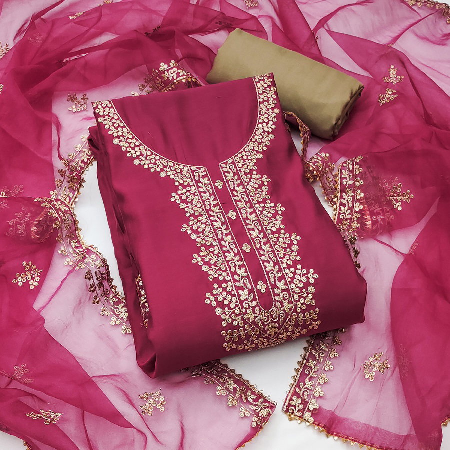 Kriti 11444 Party Wear Semi Stitched Embroidery Worked Roman Silk top with Bottom and Dupatta Suit