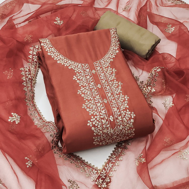 Kriti 11444 Party Wear Semi Stitched Embroidery Worked Roman Silk top with Bottom and Dupatta Suit
