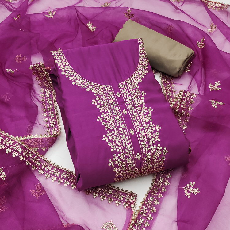 Kriti 11444 Party Wear Semi Stitched Embroidery Worked Roman Silk top with Bottom and Dupatta Suit