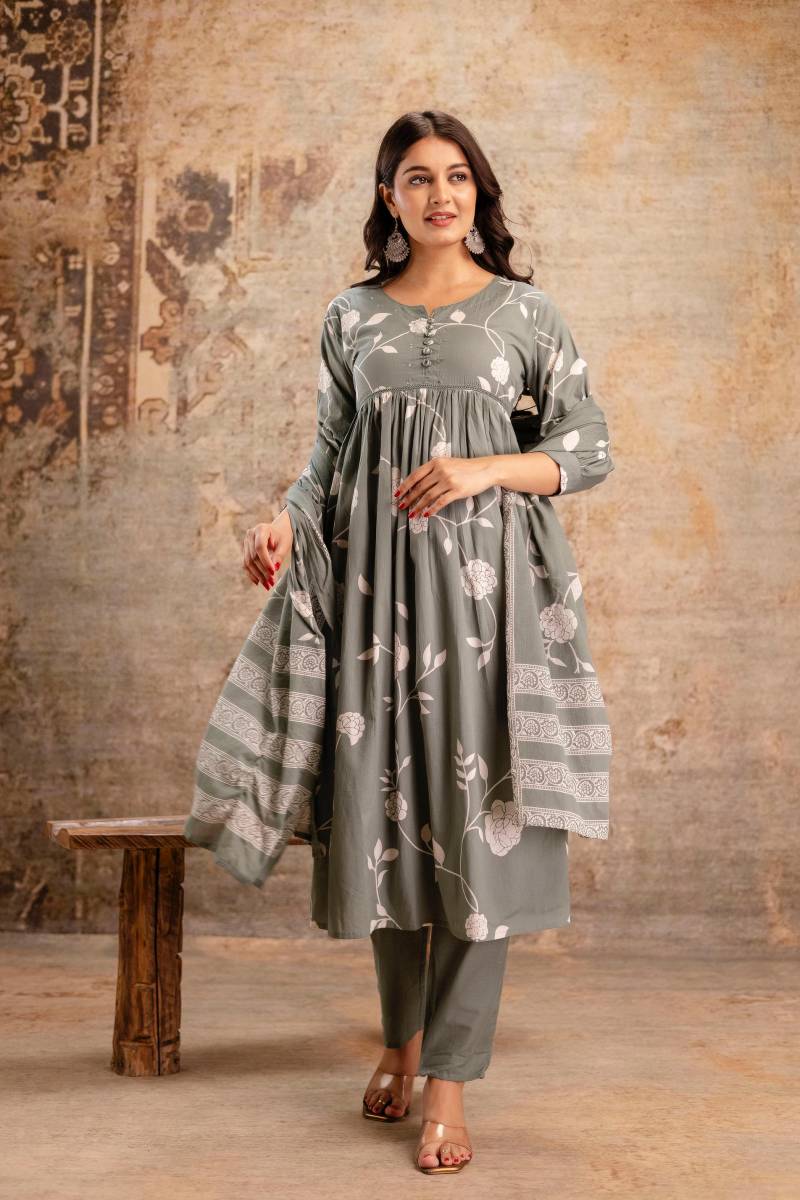 Naisha K 131 Cotton Printed Kurti Bottom With Dupatta
