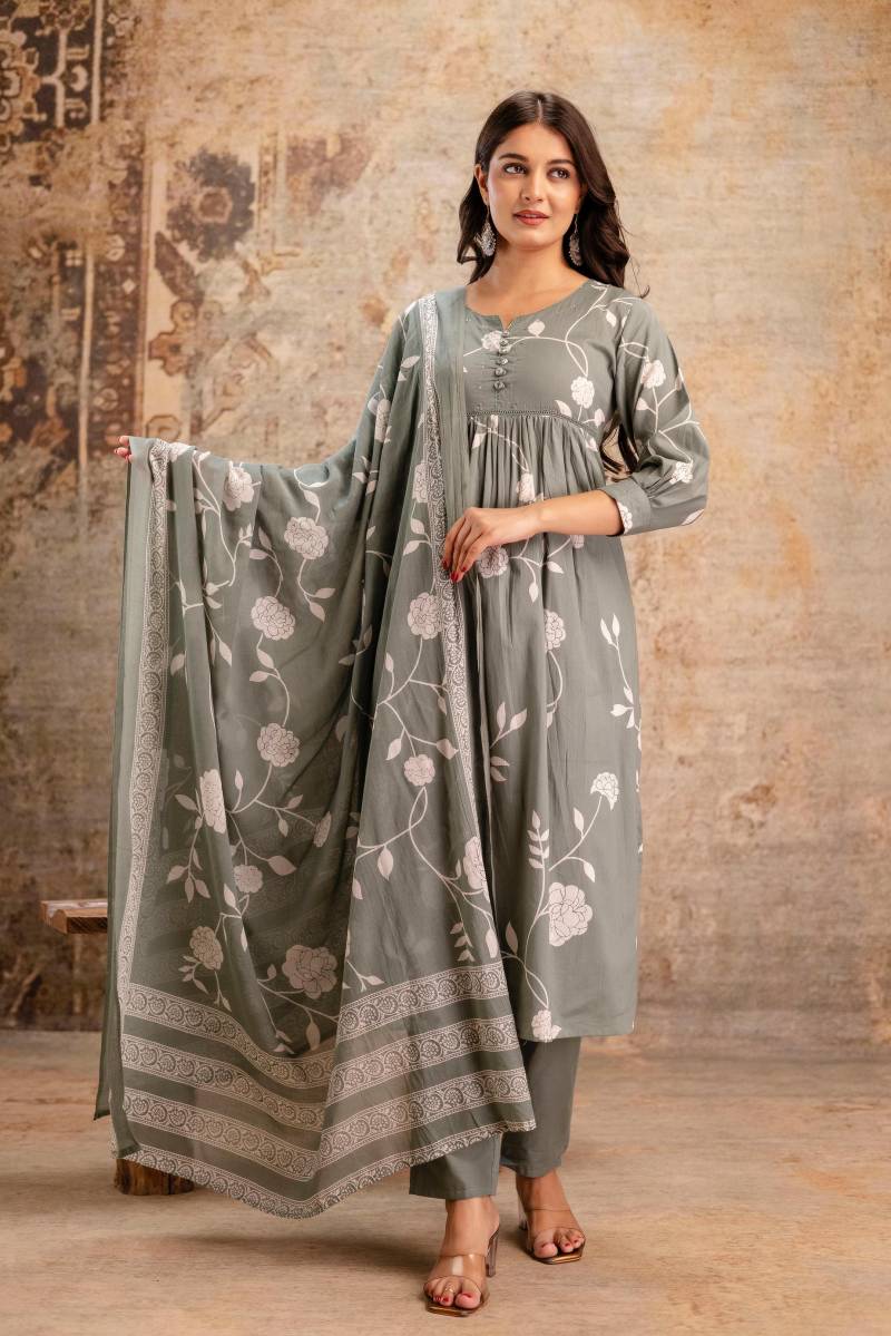 Naisha K 131 Cotton Printed Kurti Bottom With Dupatta