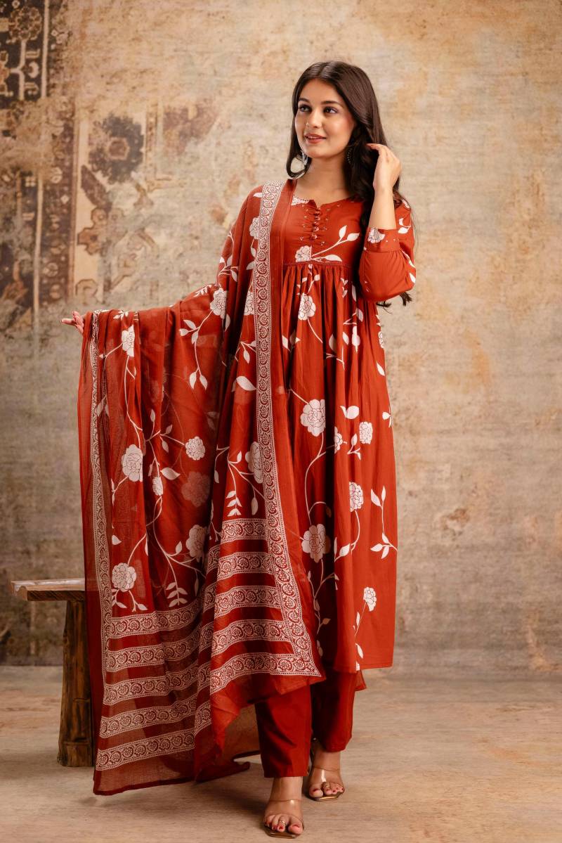 Naisha K 131 Cotton Printed Kurti Bottom With Dupatta
