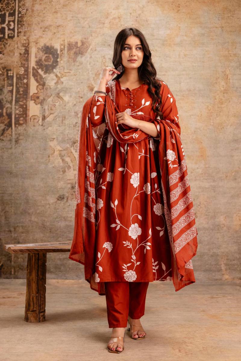 Naisha K 131 Cotton Printed Kurti Bottom With Dupatta