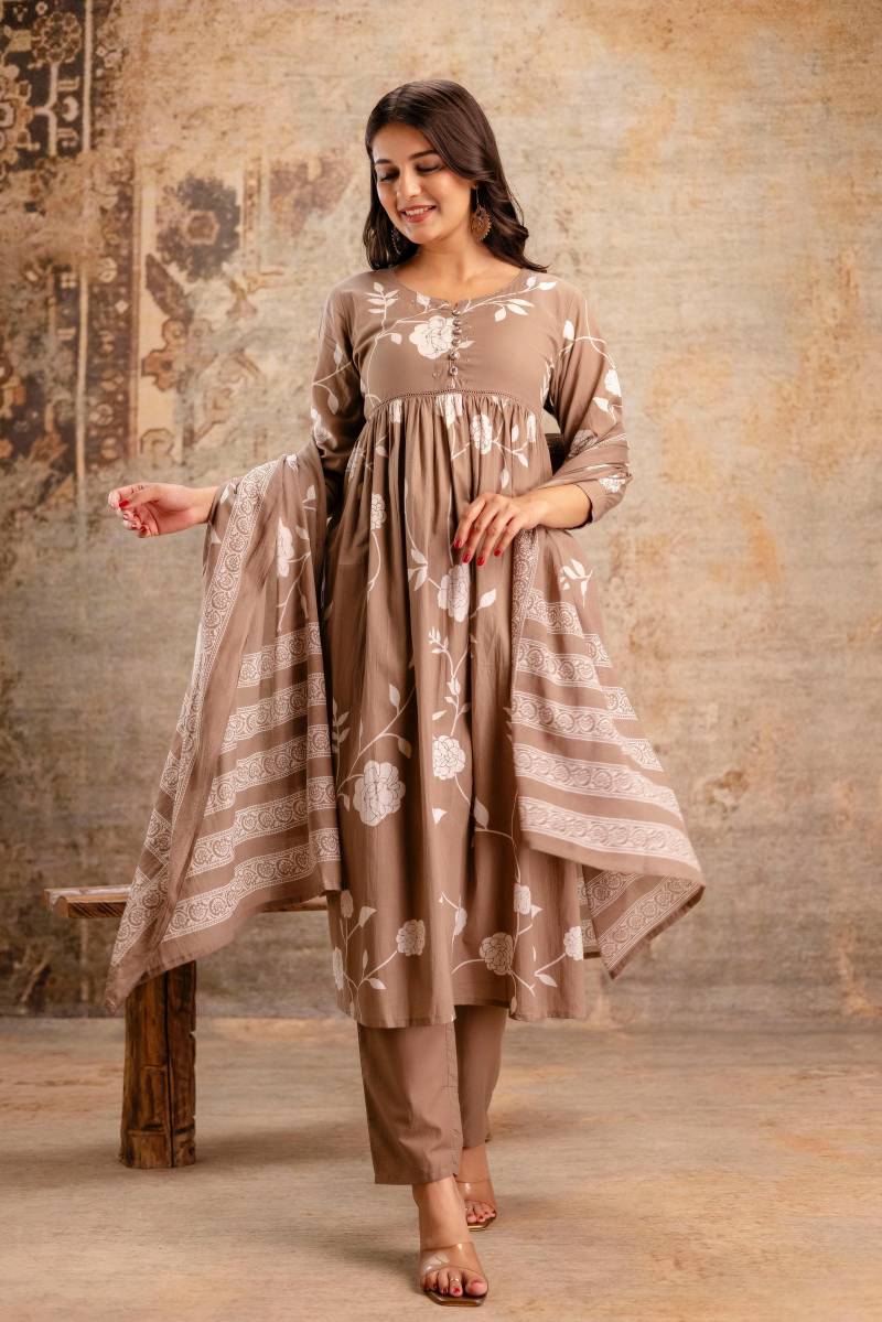 Naisha K 131 Cotton Printed Kurti Bottom With Dupatta