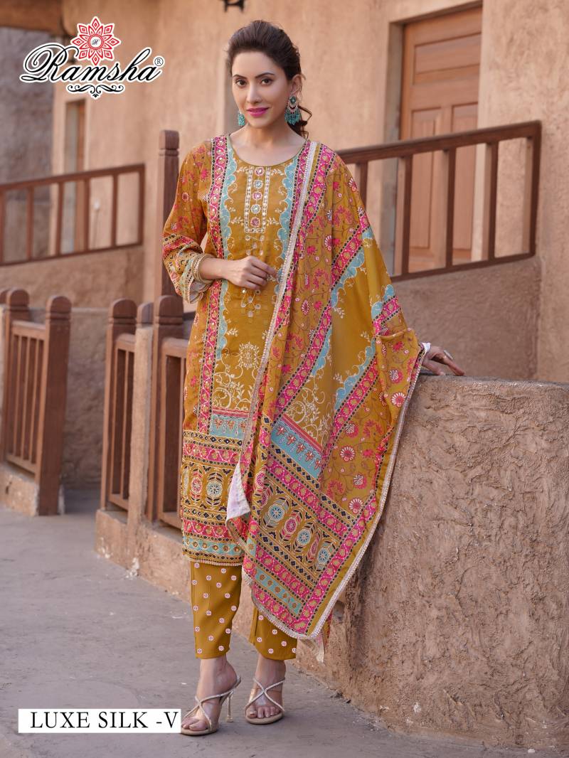 Ramsha Luxe Silk U And V Ready Made Pakistani Salwar Suits