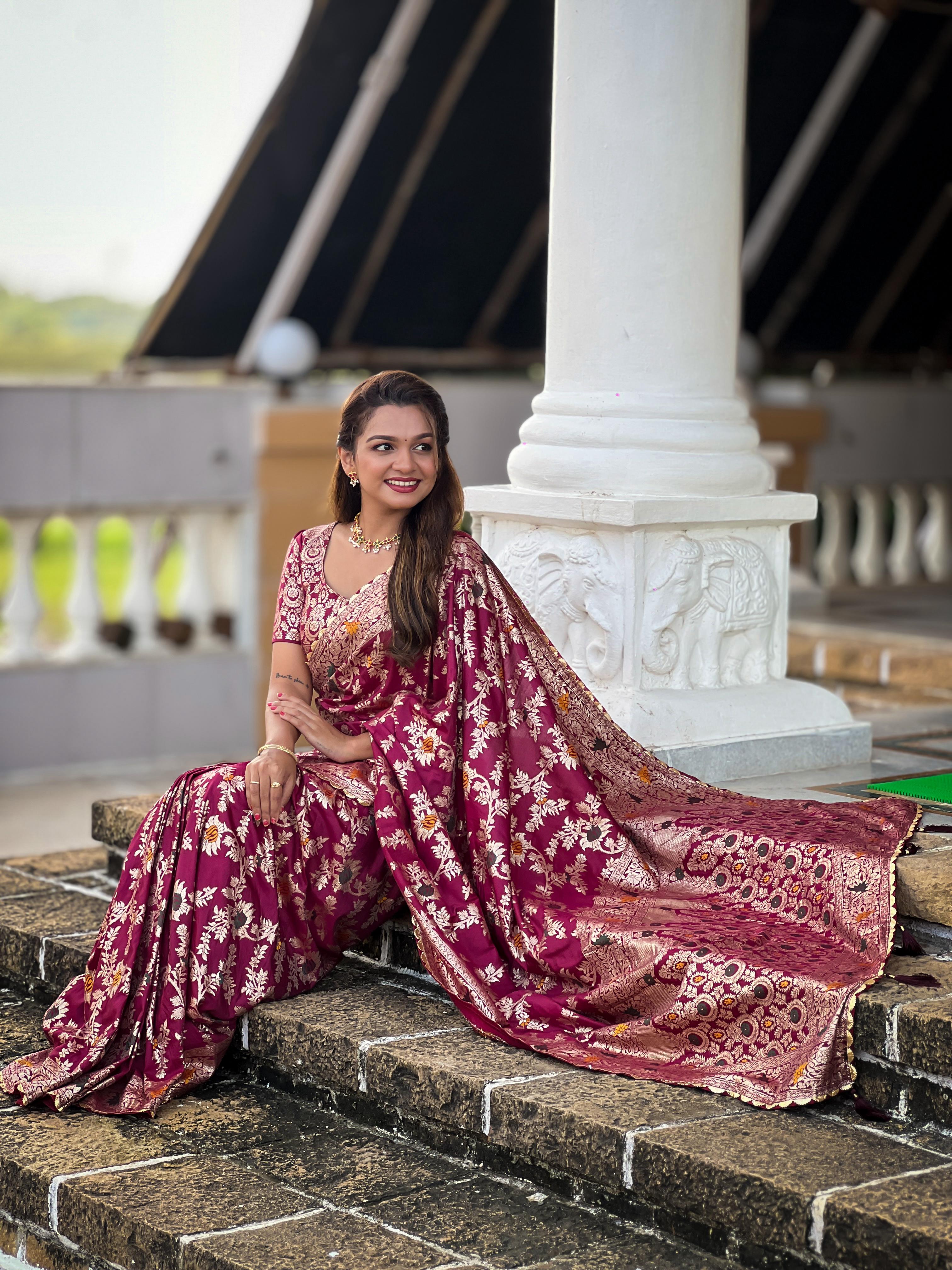 lekha MN Flower Valley Viscose Dola Silk Meenakari Weaving Saree Collection