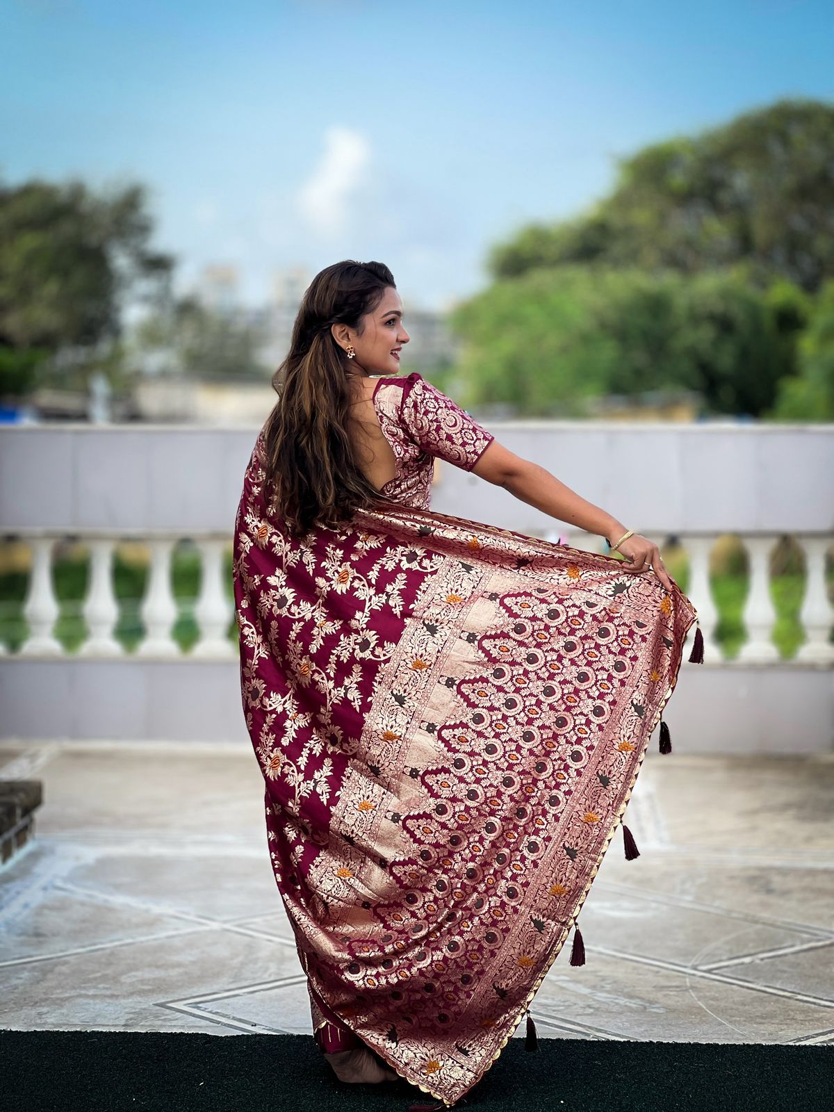 lekha MN Flower Valley Viscose Dola Silk Meenakari Weaving Saree Collection
