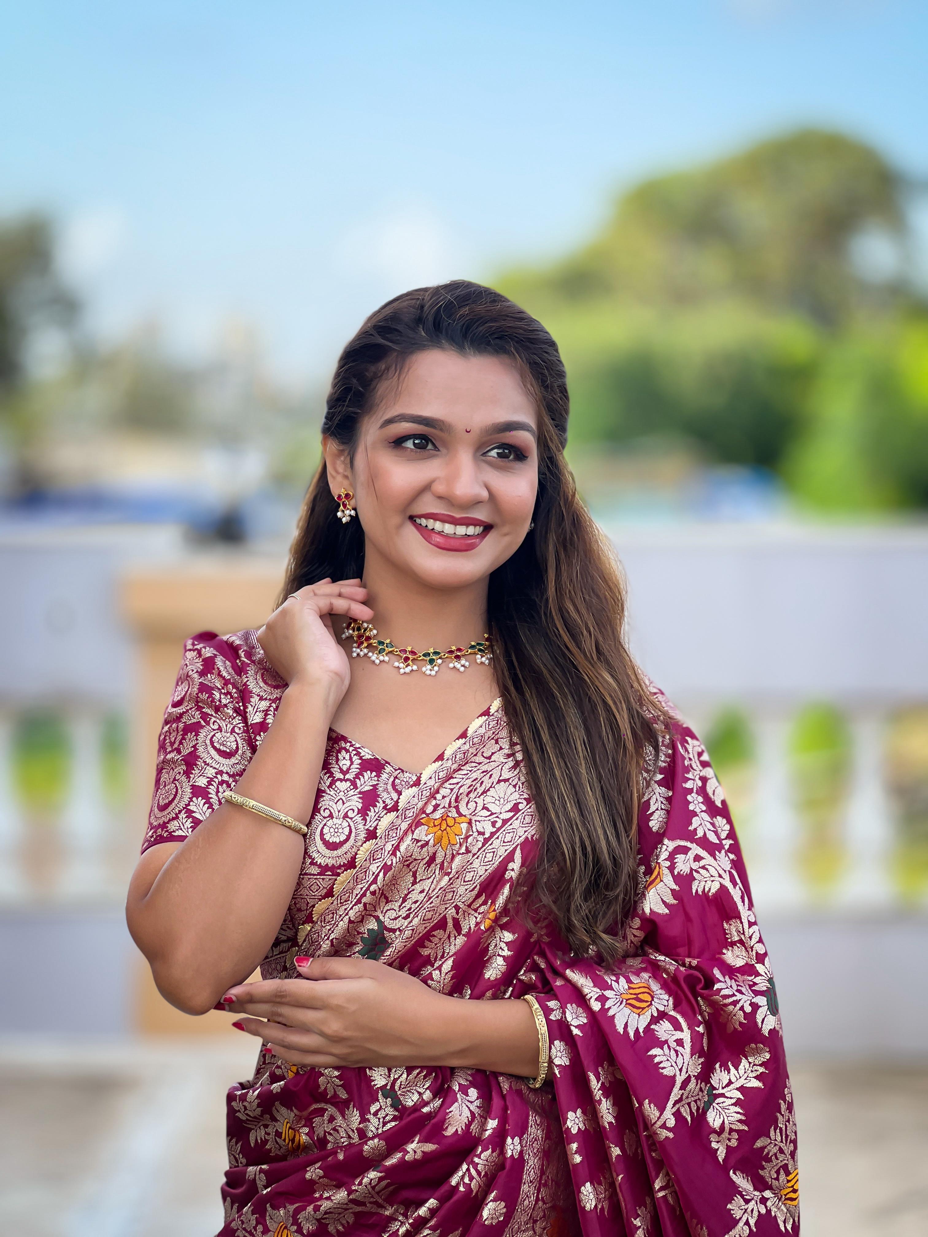 lekha MN Flower Valley Viscose Dola Silk Meenakari Weaving Saree Collection