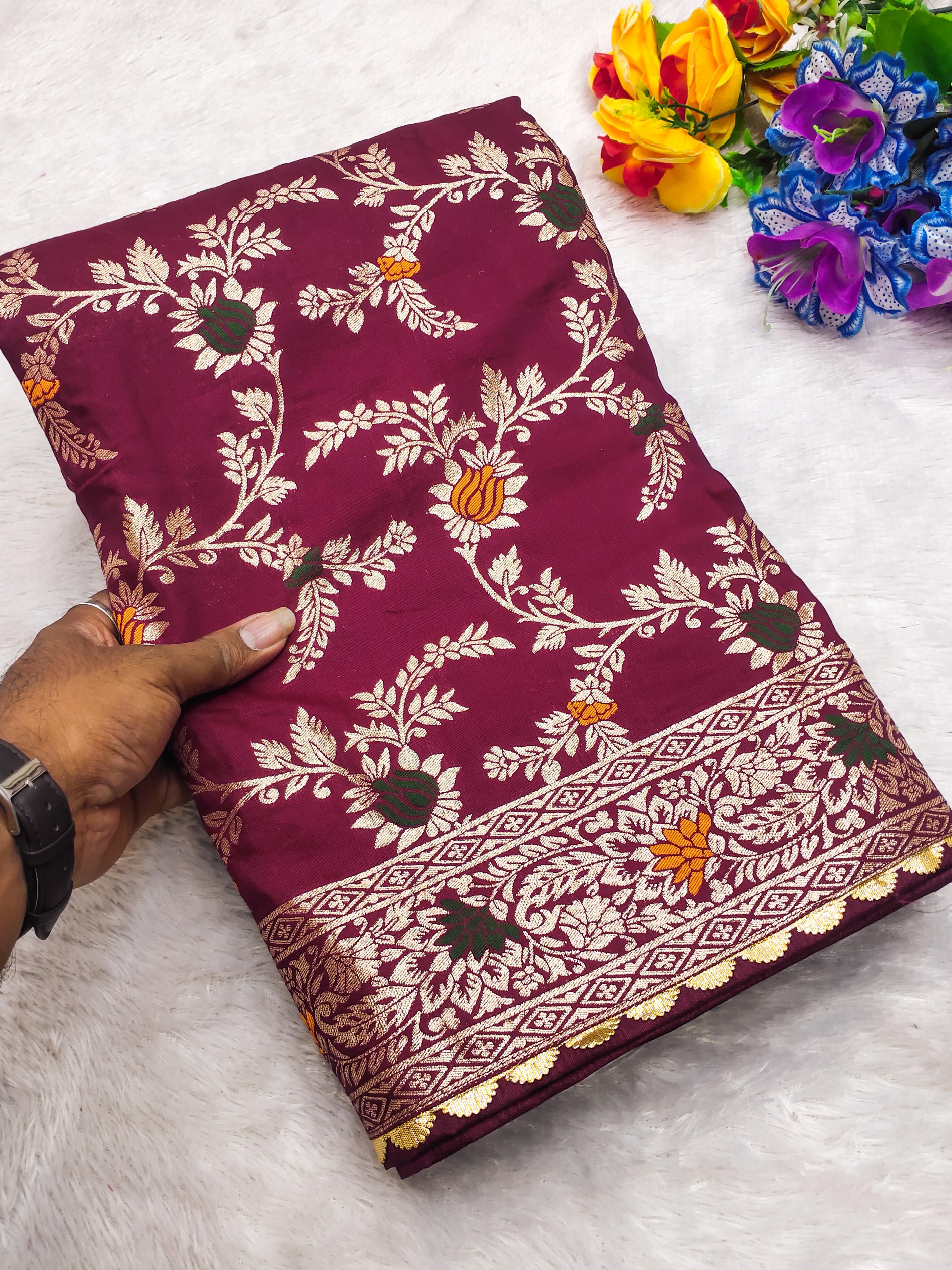 lekha MN Flower Valley Viscose Dola Silk Meenakari Weaving Saree Collection