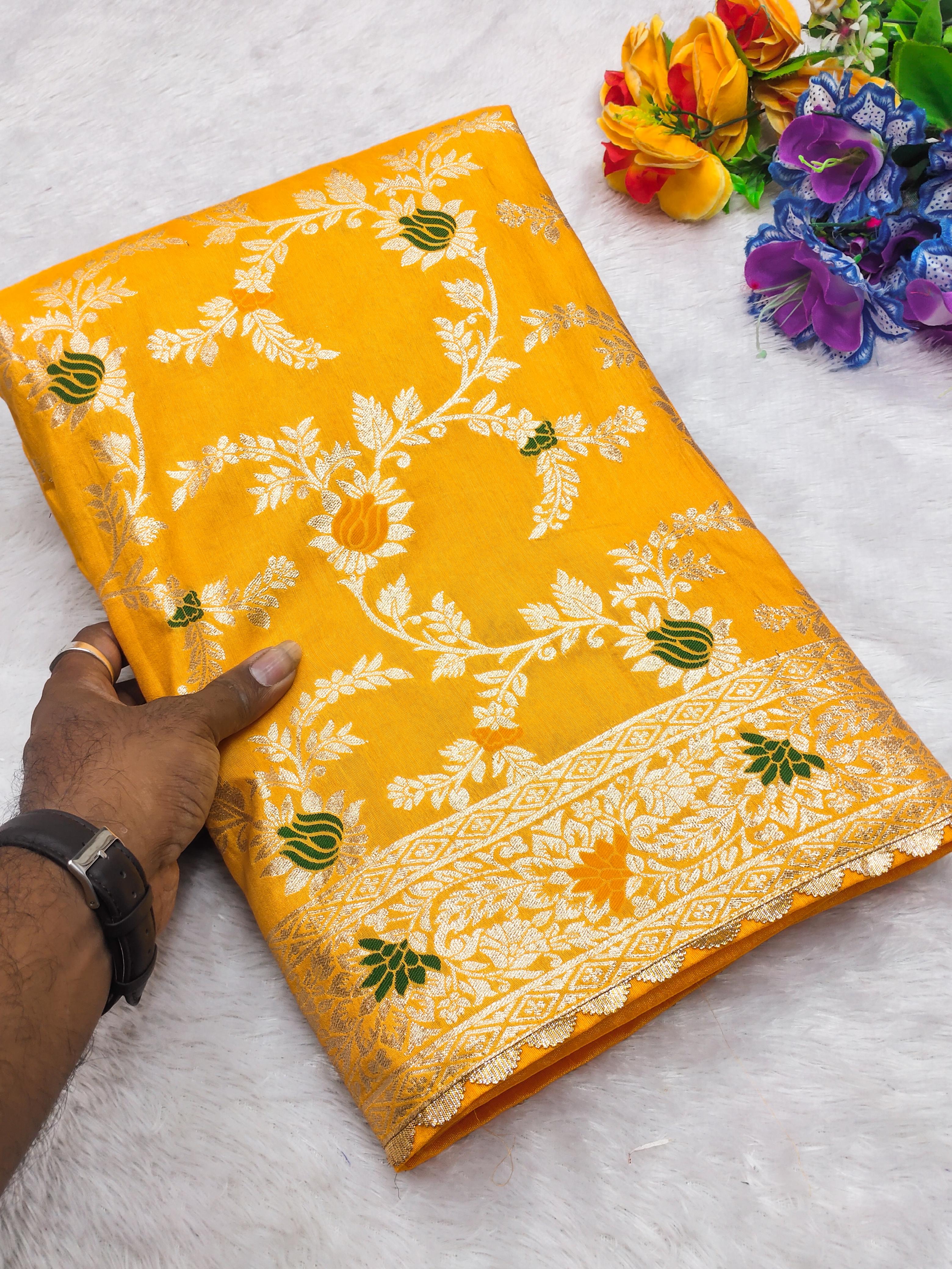 lekha MN Flower Valley Viscose Dola Silk Meenakari Weaving Saree Collection