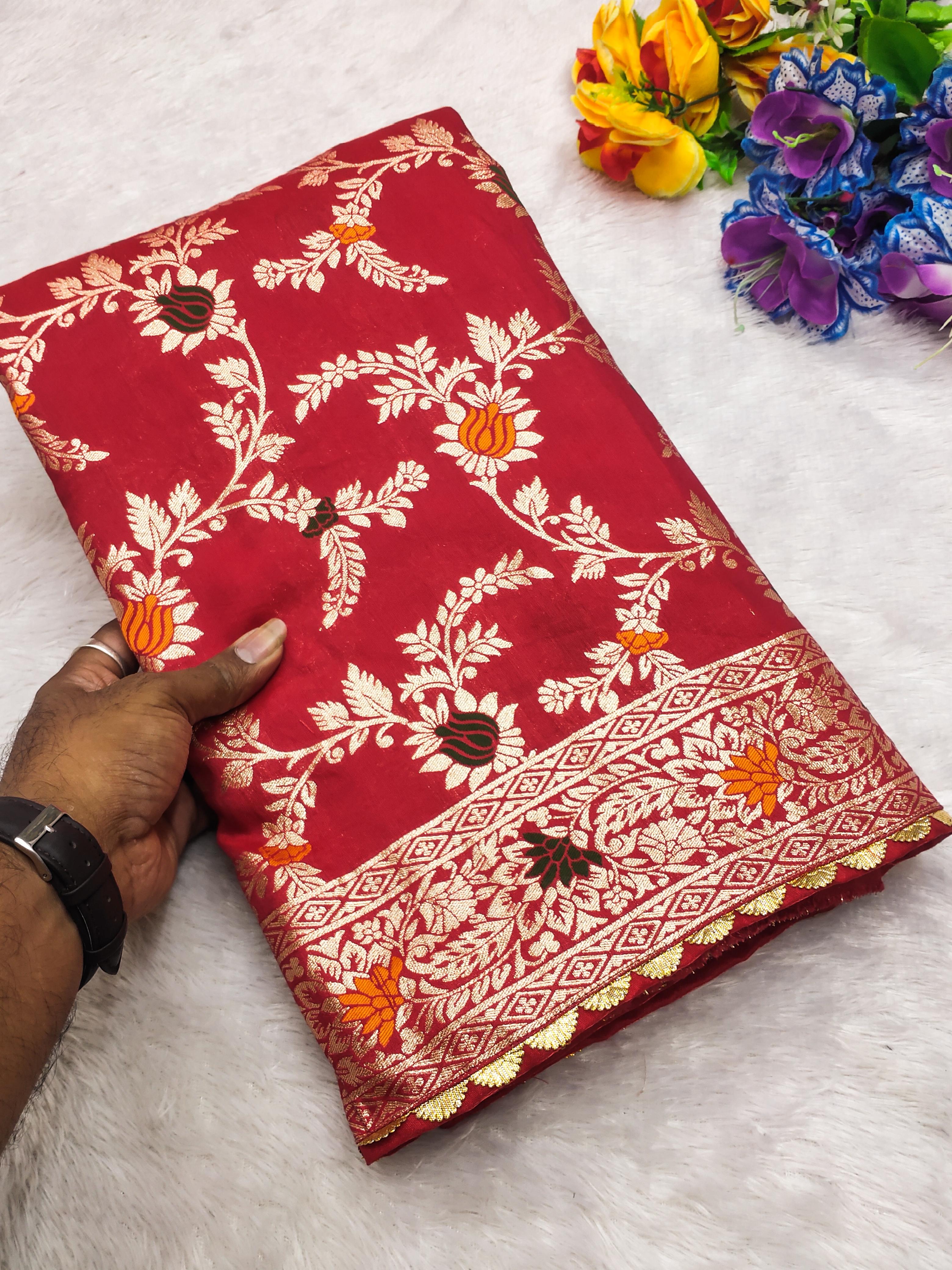 lekha MN Flower Valley Viscose Dola Silk Meenakari Weaving Saree Collection