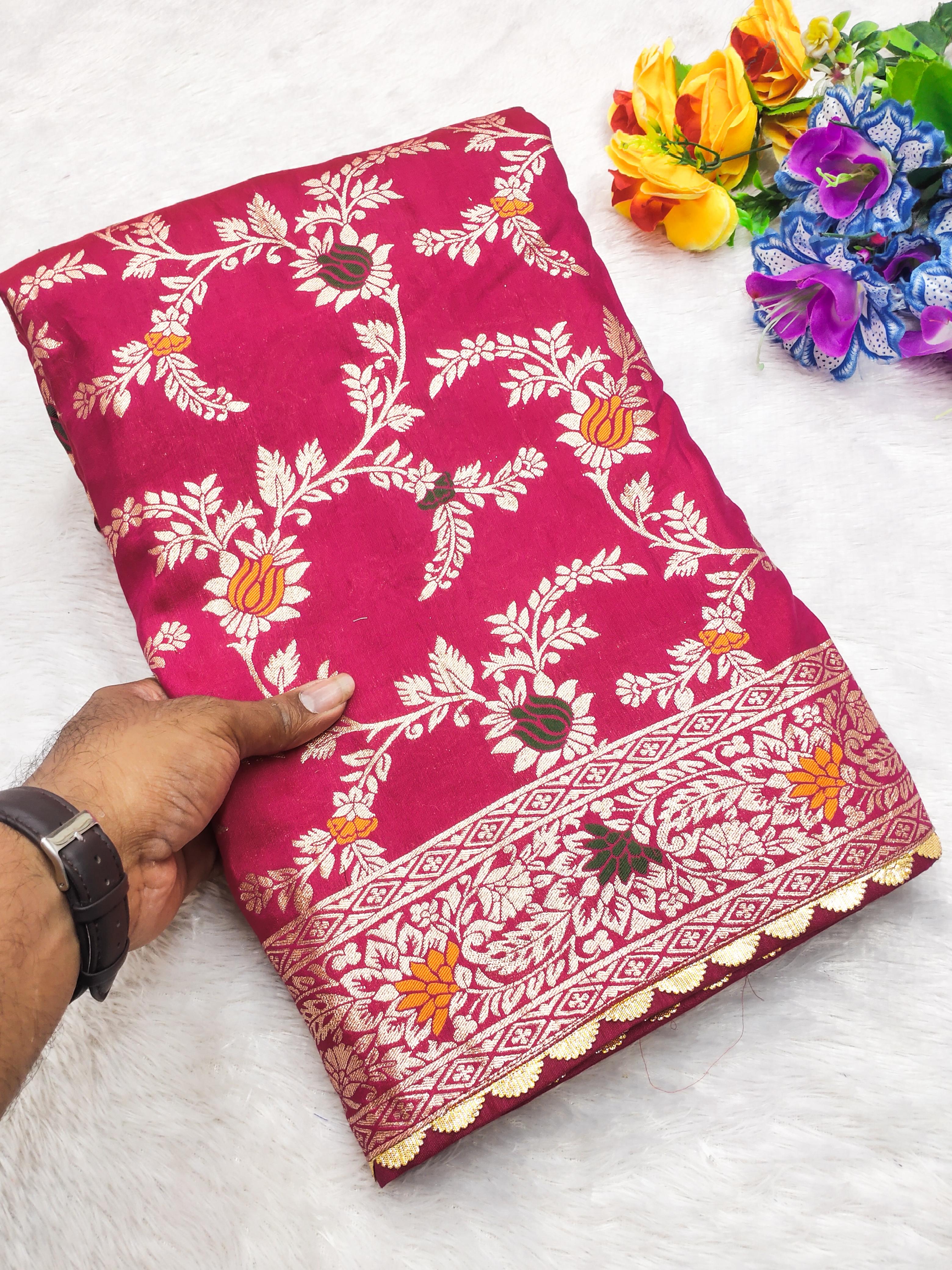 lekha MN Flower Valley Viscose Dola Silk Meenakari Weaving Saree Collection