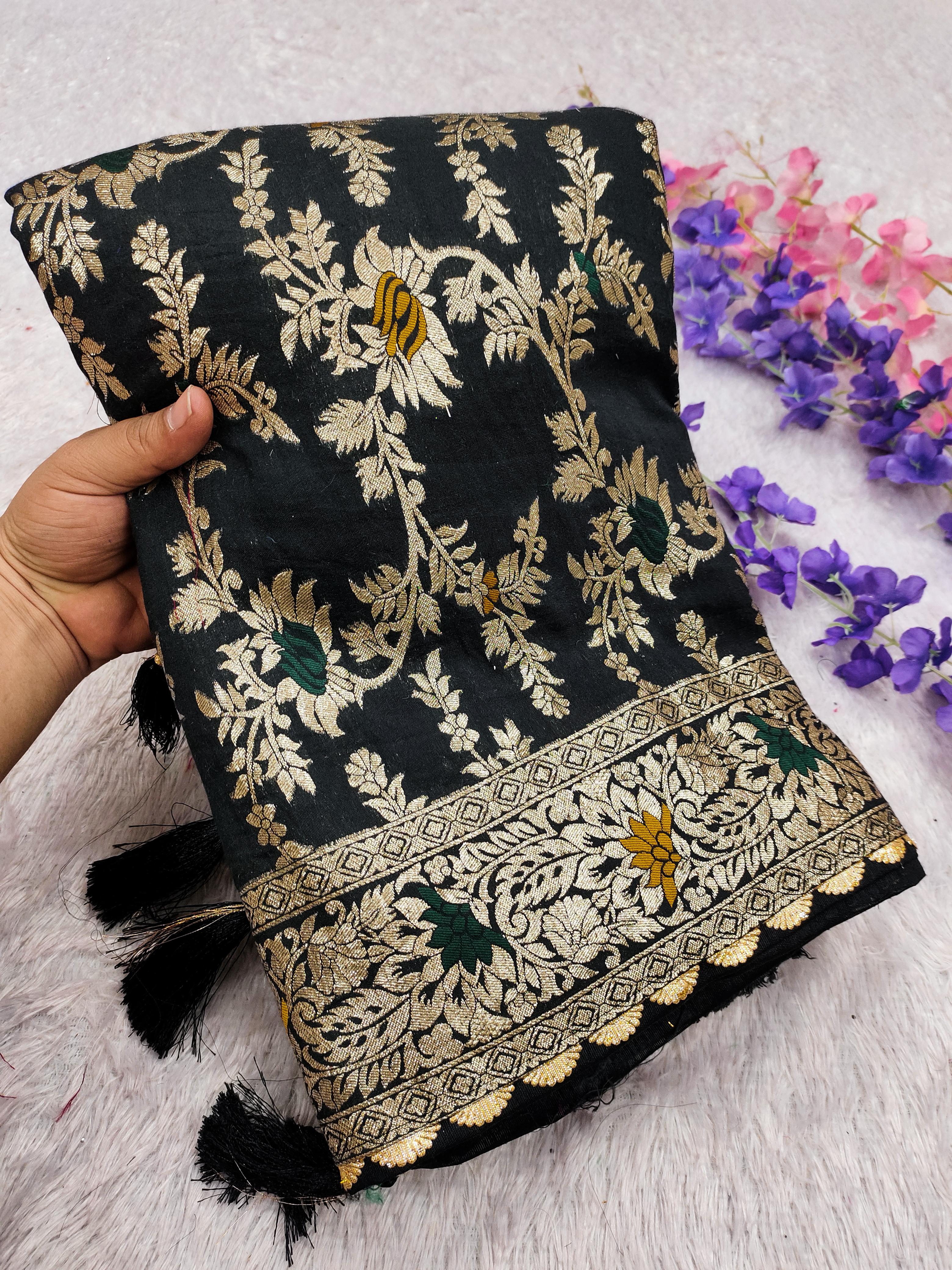 lekha MN Flower Valley Viscose Dola Silk Meenakari Weaving Saree Collection