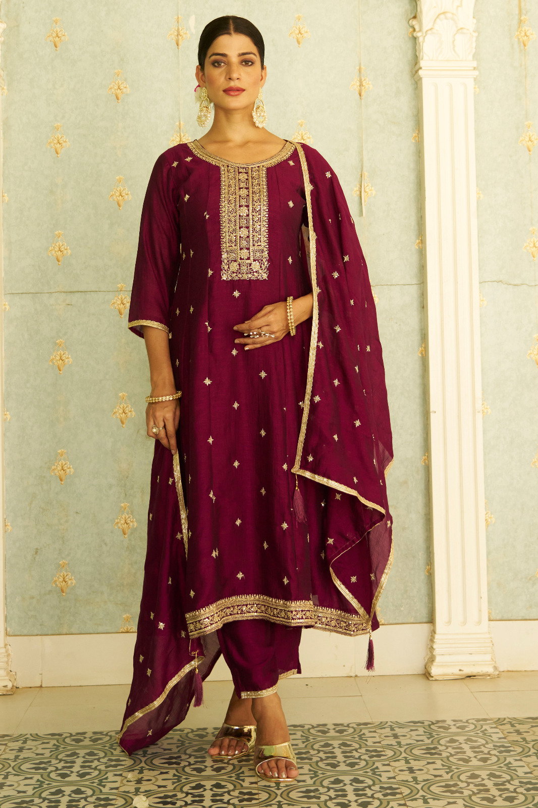 VredeVogel Samyukta Vichitra Silk Embroidery Anarkali Style Kurti Bottom With Dupatta
