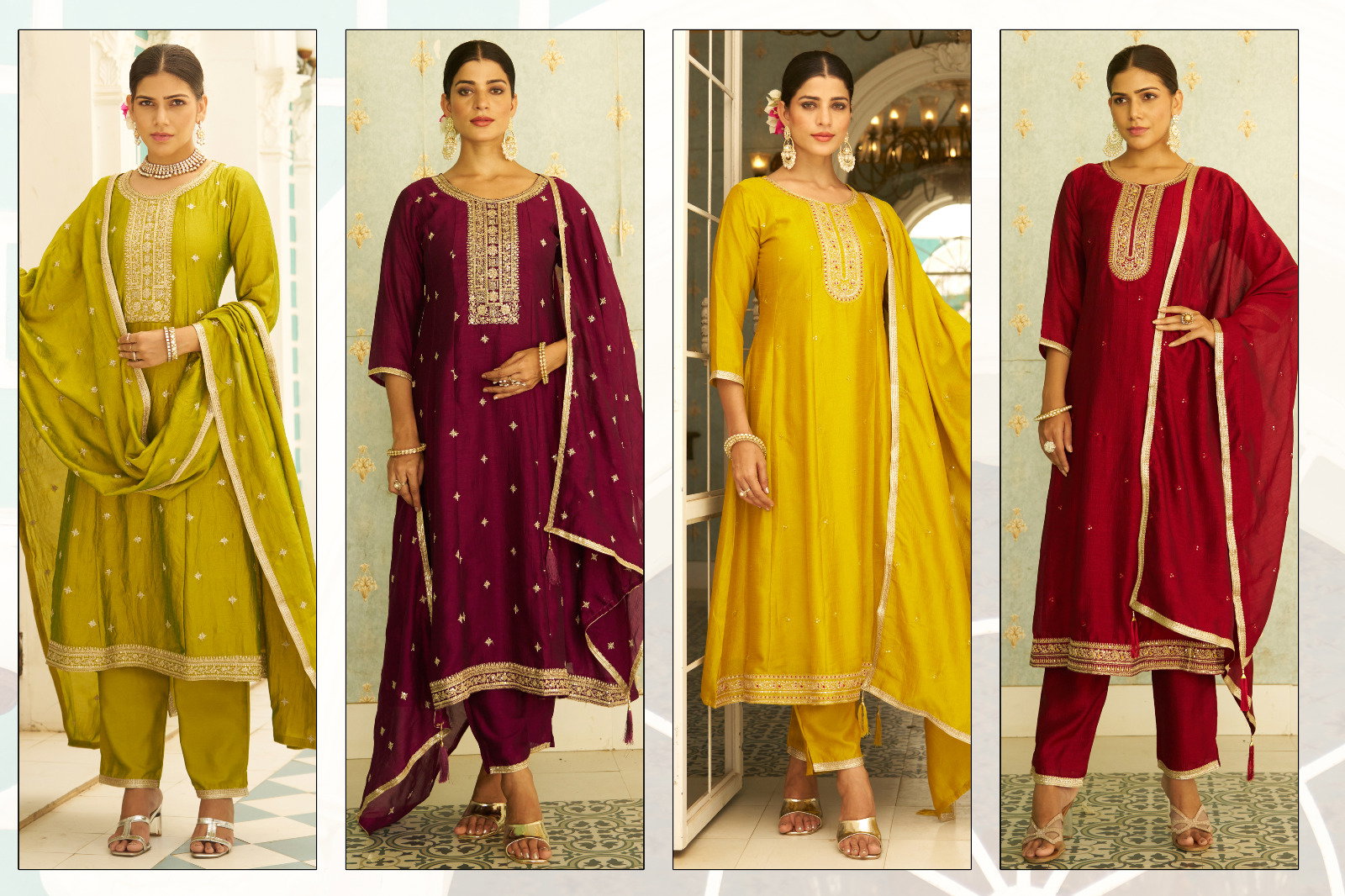 VredeVogel Samyukta Vichitra Silk Embroidery Anarkali Style Kurti Bottom With Dupatta
