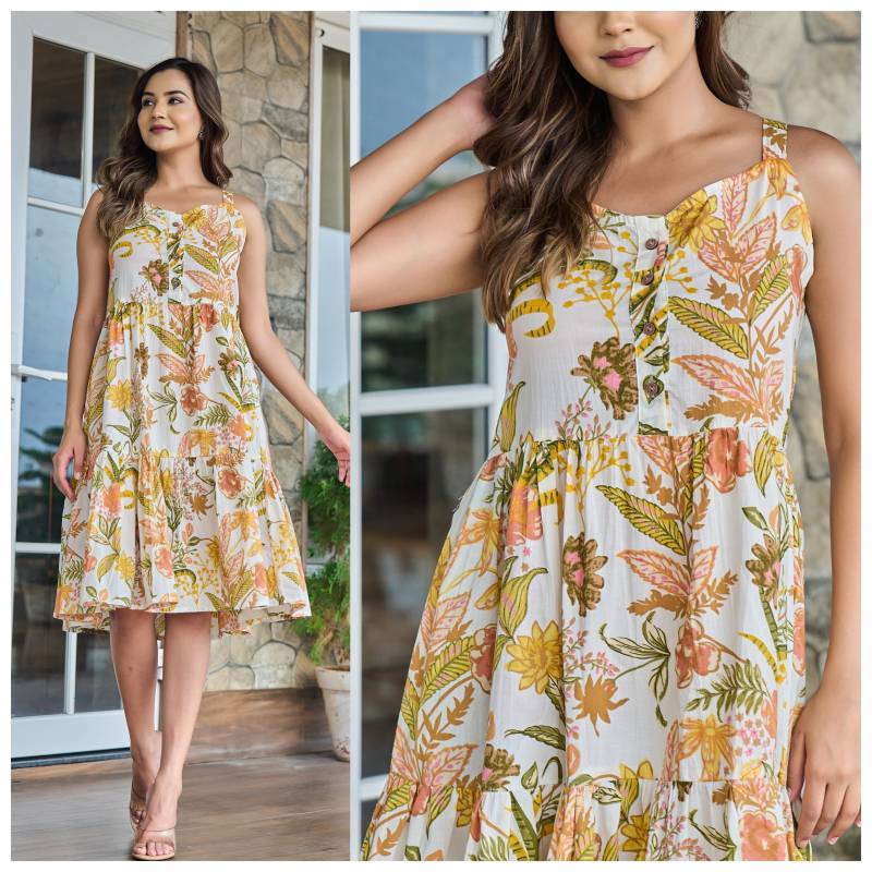 Naisha K 134 Cotton Casual Wear Midi Dress Collection