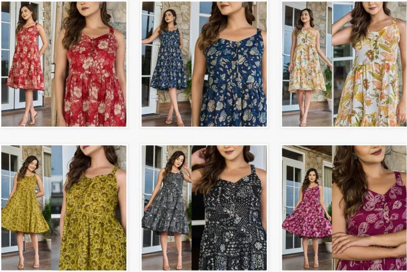 Naisha K 134 Cotton Casual Wear Midi Dress Collection