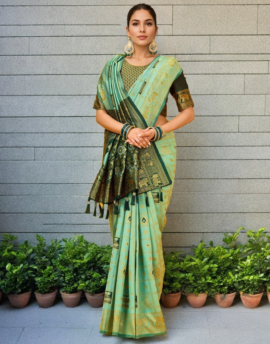 Meera 285 Party Wear Zari Weaving Worked Paithani Silk Saree with Un Stitched Blouse