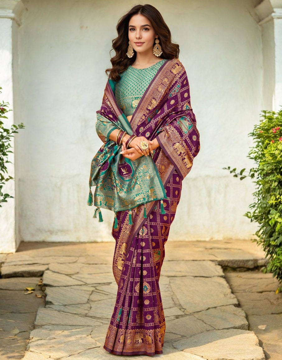 Meera 285 Party Wear Zari Weaving Worked Paithani Silk Saree with Un Stitched Blouse