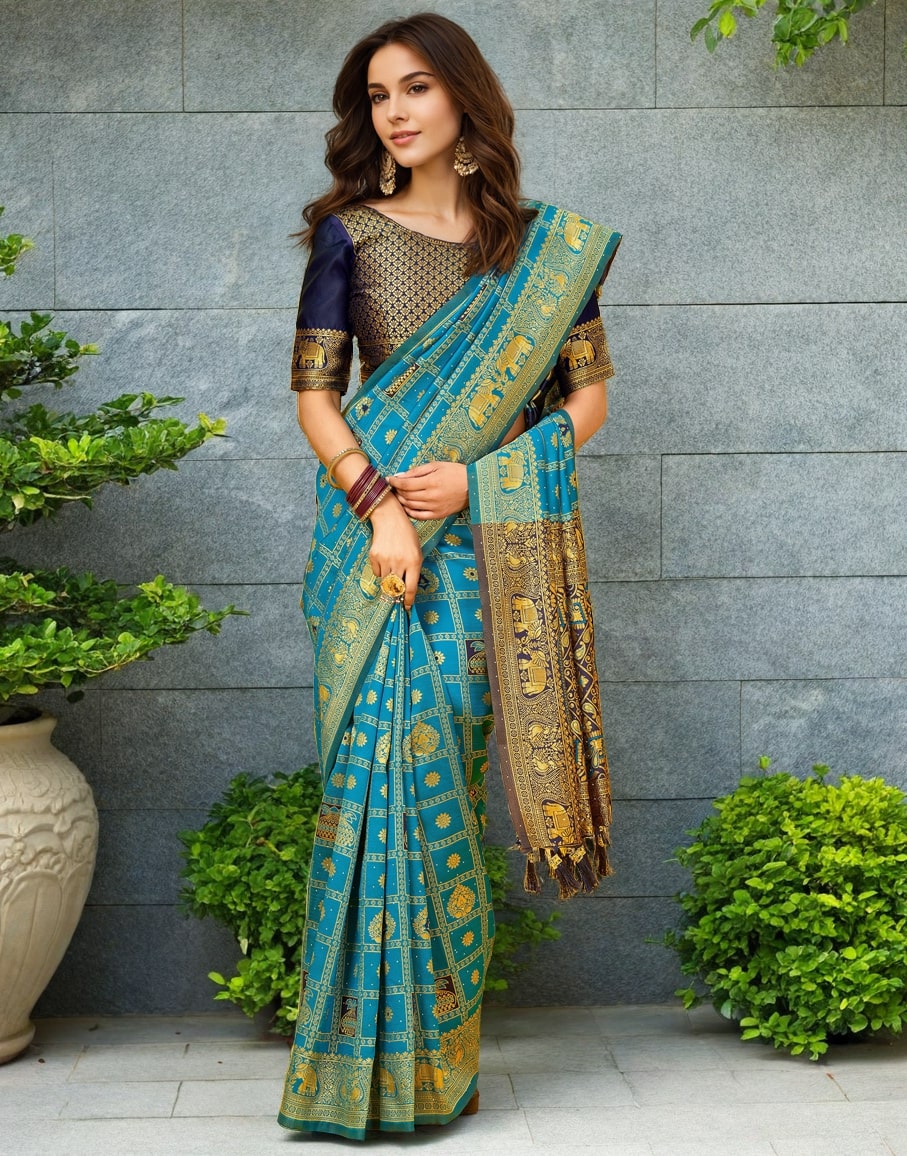 Meera 285 Party Wear Zari Weaving Worked Paithani Silk Saree with Un Stitched Blouse