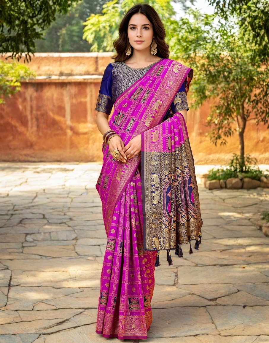 Meera 285 Party Wear Zari Weaving Worked Paithani Silk Saree with Un Stitched Blouse