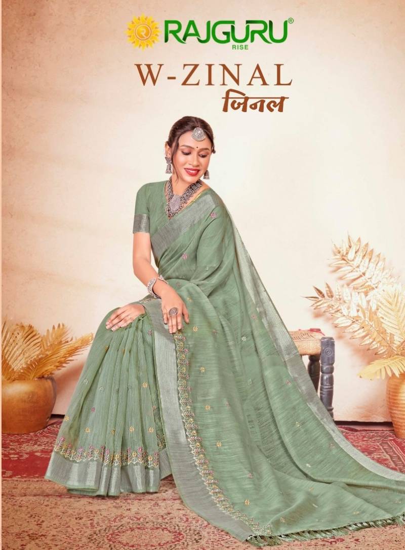 Rajguru Zinal Cotton With Embroidery Work Fancy Saree