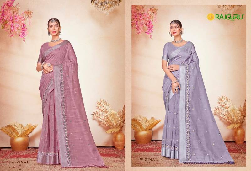 Rajguru Zinal Cotton With Embroidery Work Fancy Saree