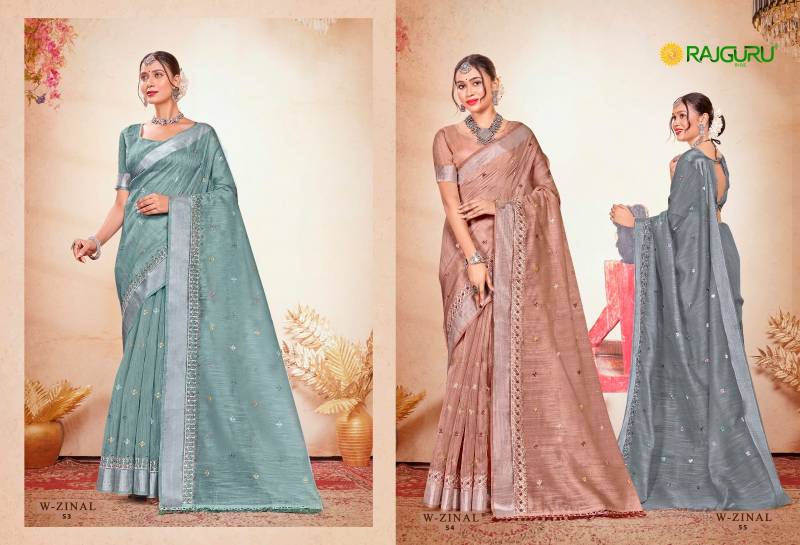 Rajguru Zinal Cotton With Embroidery Work Fancy Saree