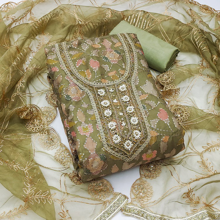 Kriti 11443 Party Wear Semi Stitched Embroidery Worked Viscose Organza top with Bottom and Dupatta Suit