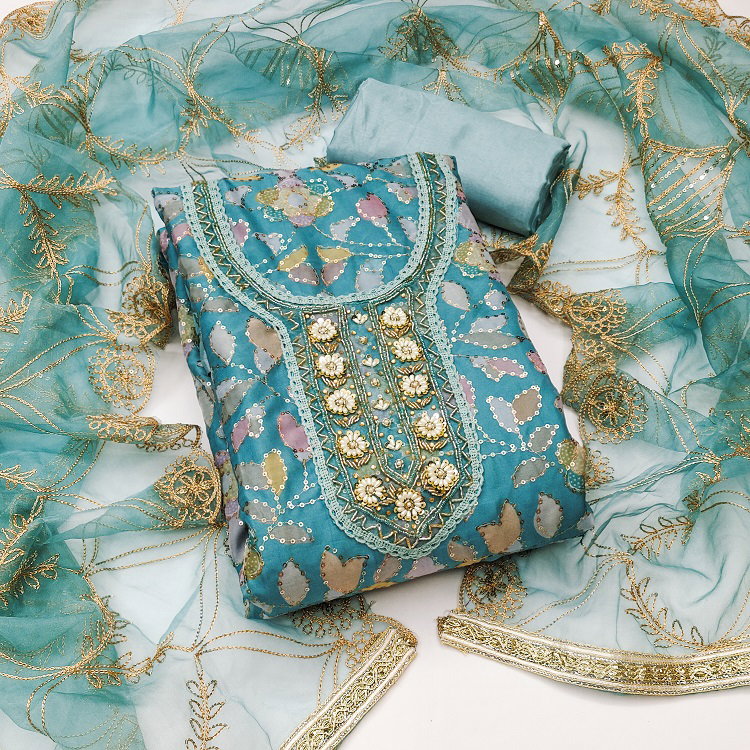 Kriti 11443 Party Wear Semi Stitched Embroidery Worked Viscose Organza top with Bottom and Dupatta Suit