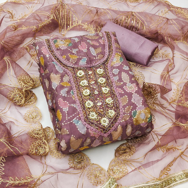 Kriti 11443 Party Wear Semi Stitched Embroidery Worked Viscose Organza top with Bottom and Dupatta Suit