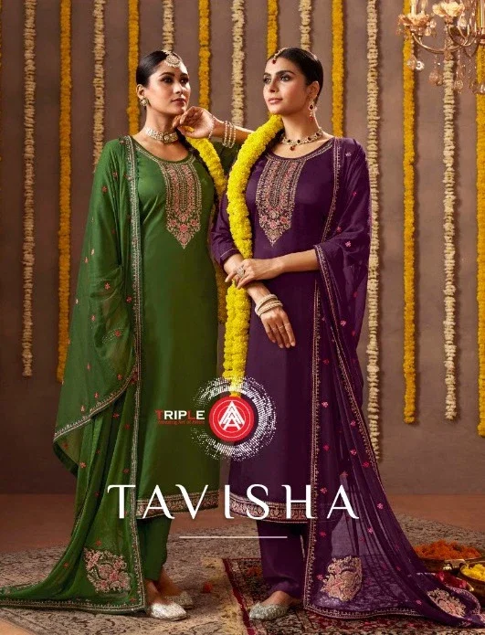 Triple Aaa Tavisha Jam Cotton Cording Sequence Dress Material