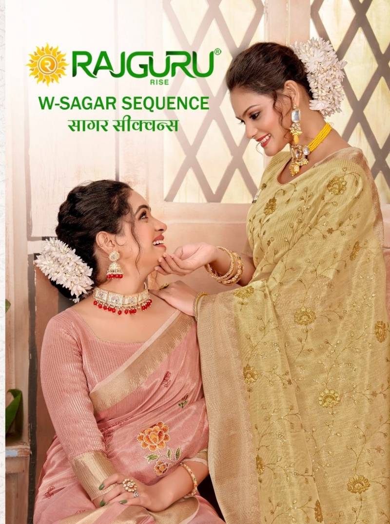 Rajguru Sagar Sequence Cotton Chanderi Base Embroidery Saree