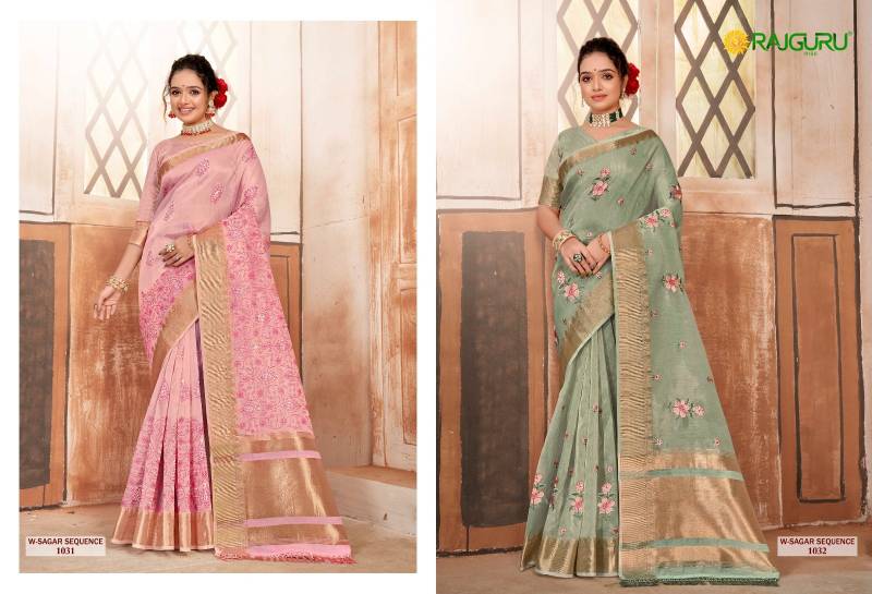 Rajguru Sagar Sequence Cotton Chanderi Base Embroidery Saree