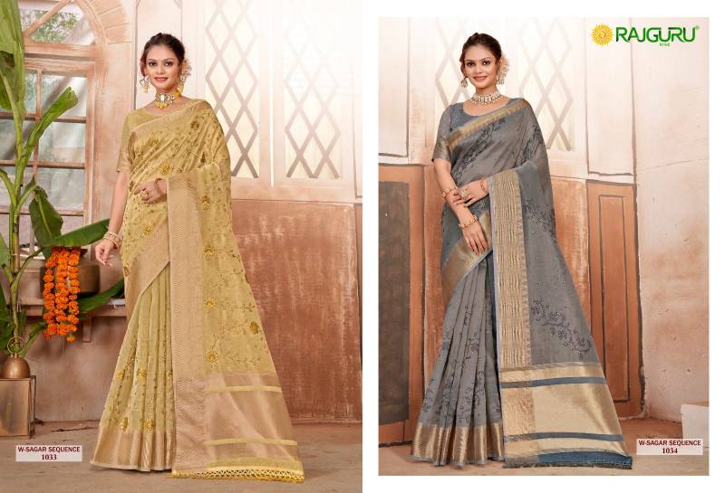 Rajguru Sagar Sequence Cotton Chanderi Base Embroidery Saree