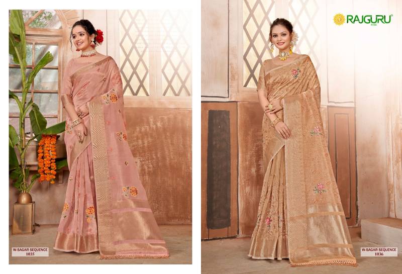 Rajguru Sagar Sequence Cotton Chanderi Base Embroidery Saree