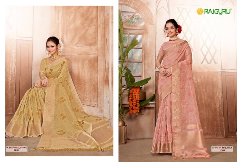 Rajguru Sagar Sequence Cotton Chanderi Base Embroidery Saree
