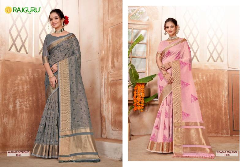 Rajguru Sagar Sequence Cotton Chanderi Base Embroidery Saree