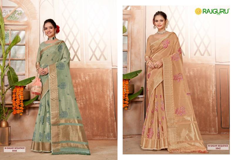 Rajguru Sagar Sequence Cotton Chanderi Base Embroidery Saree