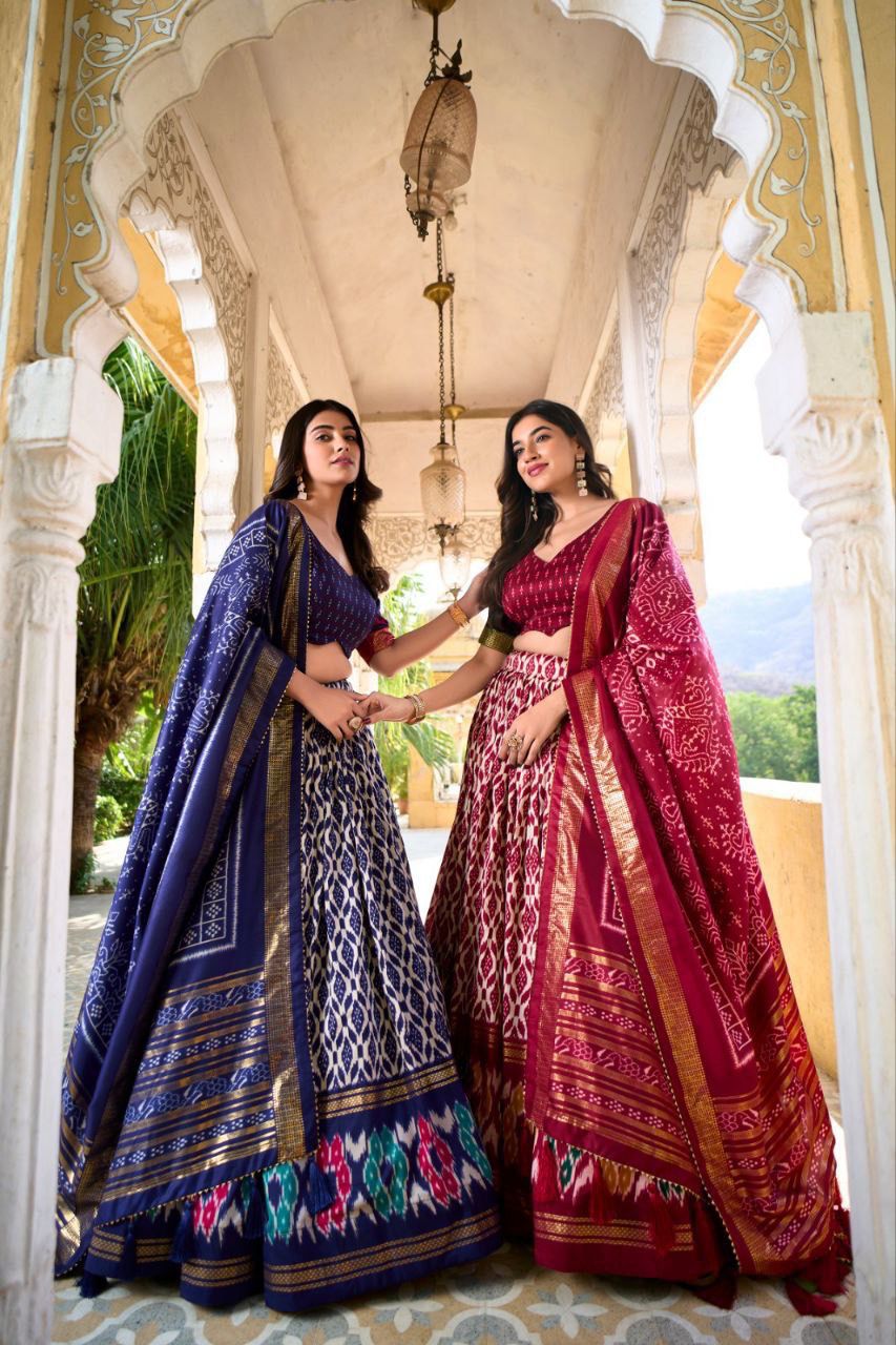 Scmd Catalog Supper Hot Tussar Silk Patola Print Lehenga Choli