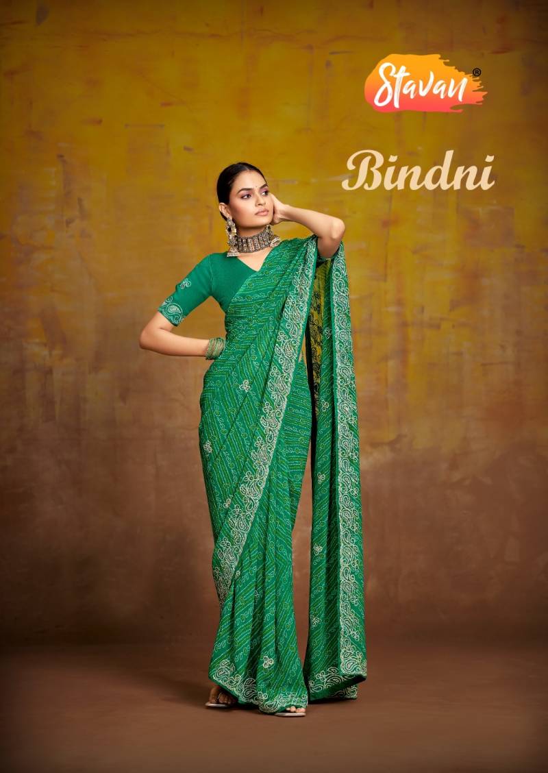 Stavan Bindni Georgette Fancy Sarees Collection