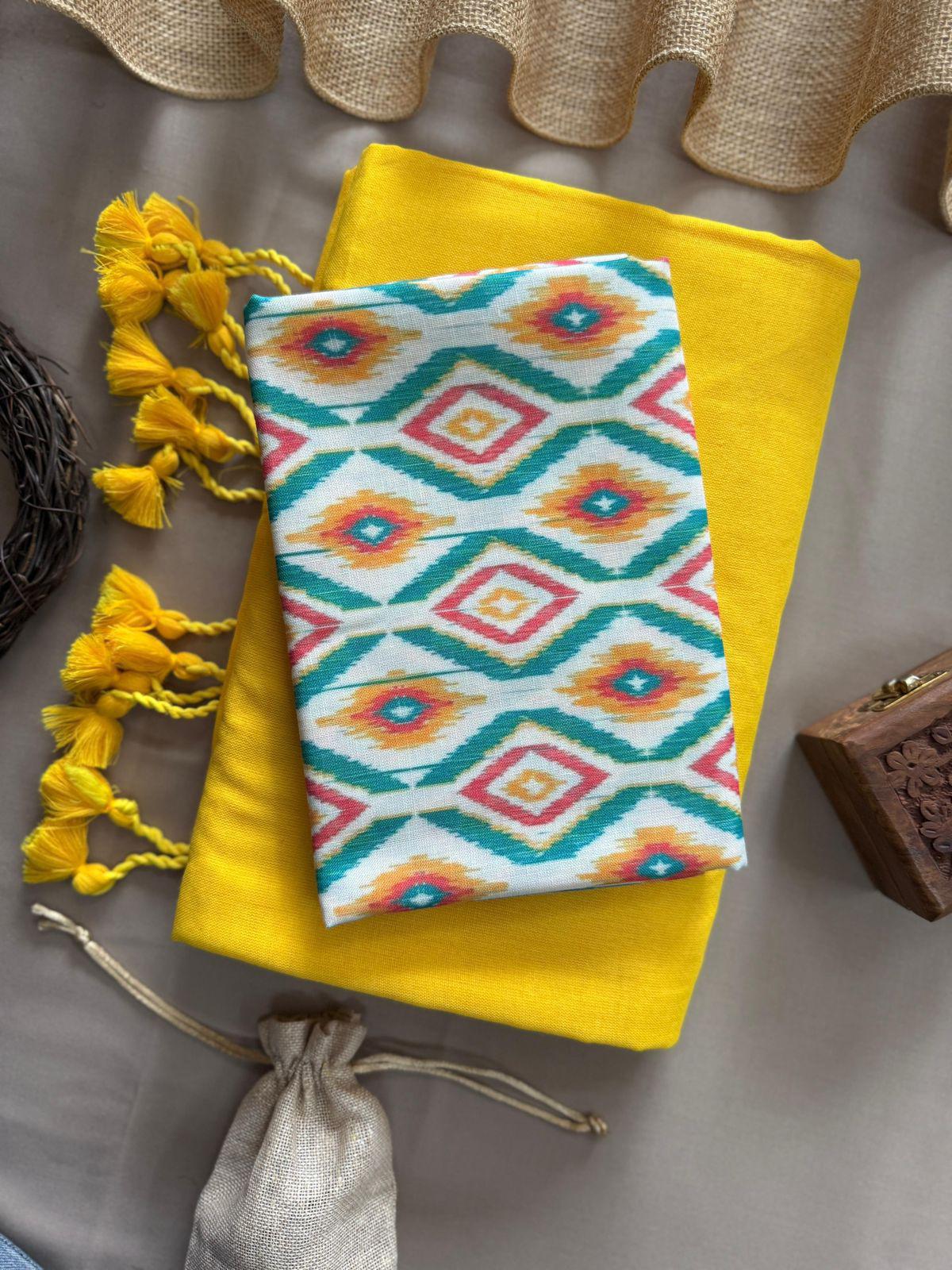 Lekha Cf 112 Khadi Cotton Plain Saree With Printed Blouse